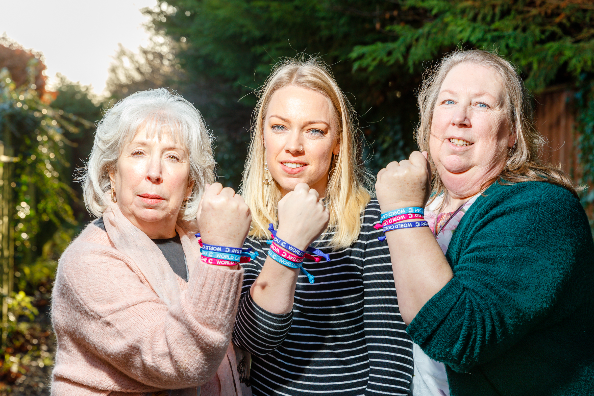 L-R Gail, Becky and Debbie are wearing Unity Bands in support of World Cancer Day