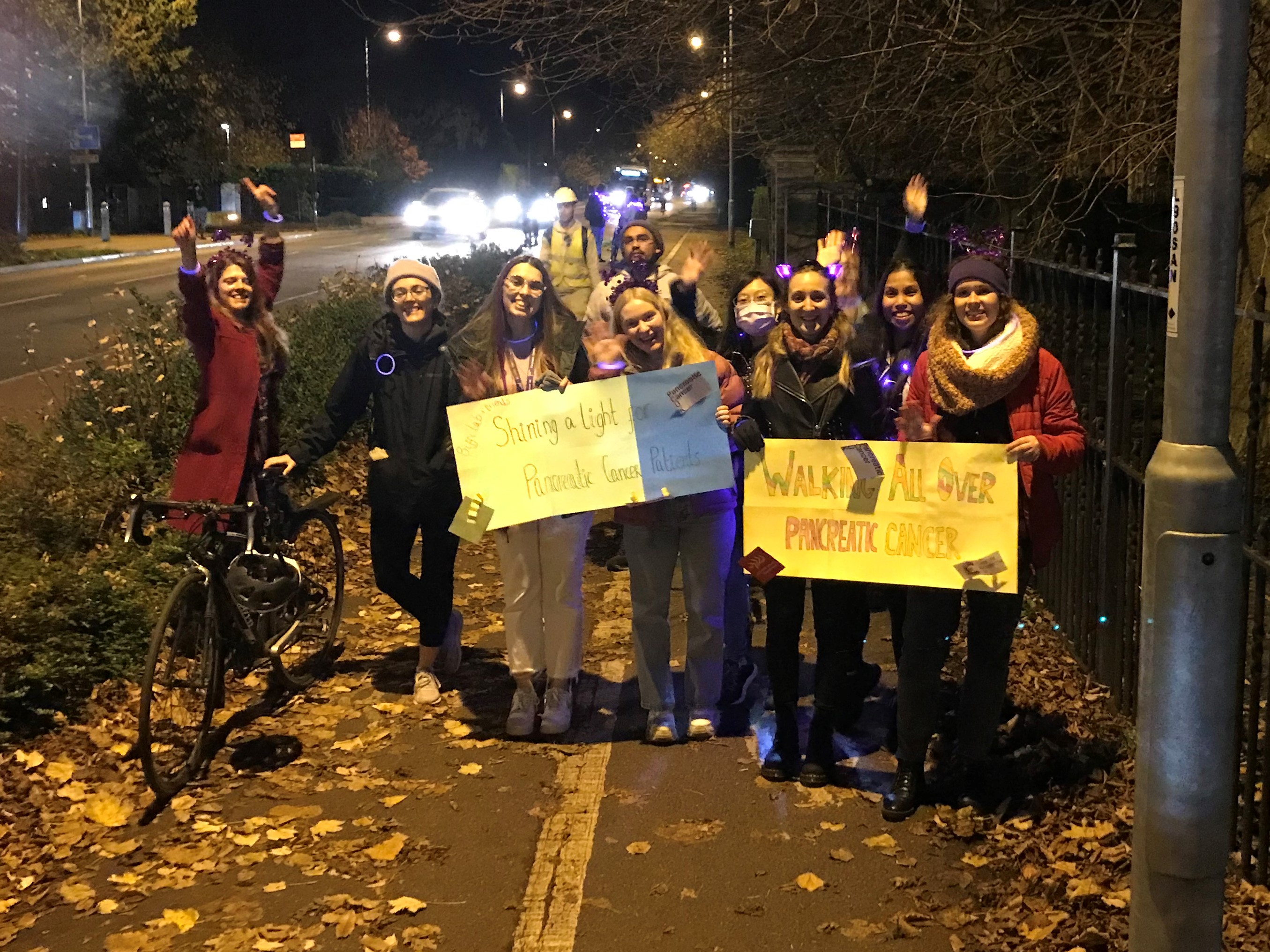 Researchers doing a shine night walk in Cambridge Nov 2021