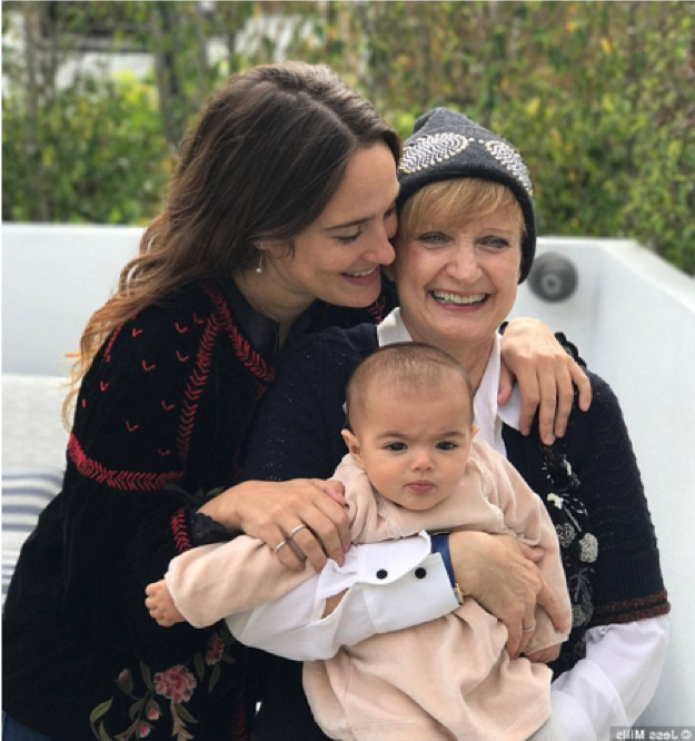 Dame Tessa Jowell with her daughter Jess Mills and granddaughter